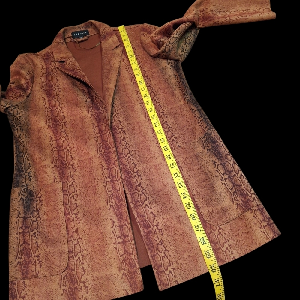 Premise Snakeskin Print Faux Leather Brown Open-Front Blazer Women Size Medium - Picture 14 of 16